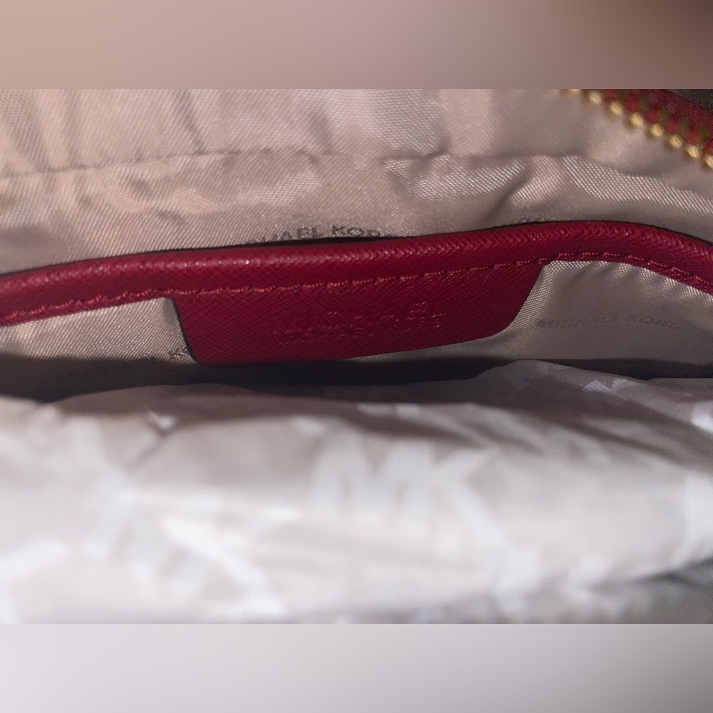 Michael Kors LG Frame Out Item Cherry Red Cross Grain Leather Crossbody Bag - Picture 10 of 16